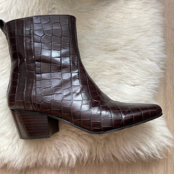 J. Crew Dark Brown Croc-Embossed Heeled Boots - Picture 3 of 4